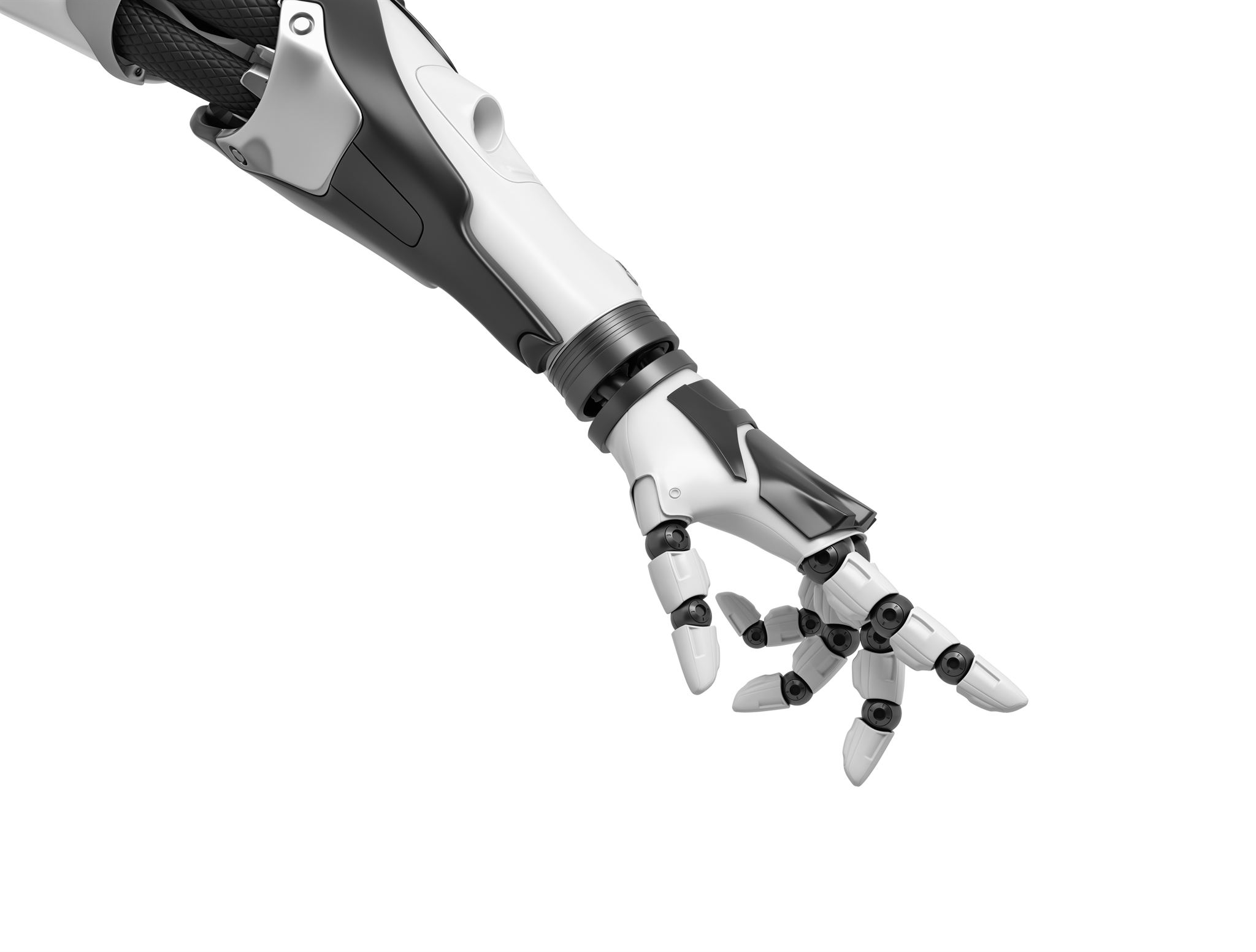 Robotic hand shaking human hand